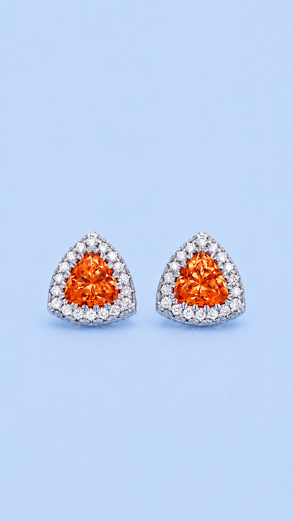 Trillion Cut Studs Diamond + Mandarin Orange Garnet
