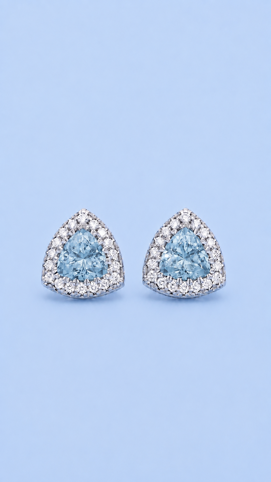 Trillion Cut Studs Diamond + Aquamarine