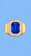 Emerald Cut Signet Ring - Blue Sapphire