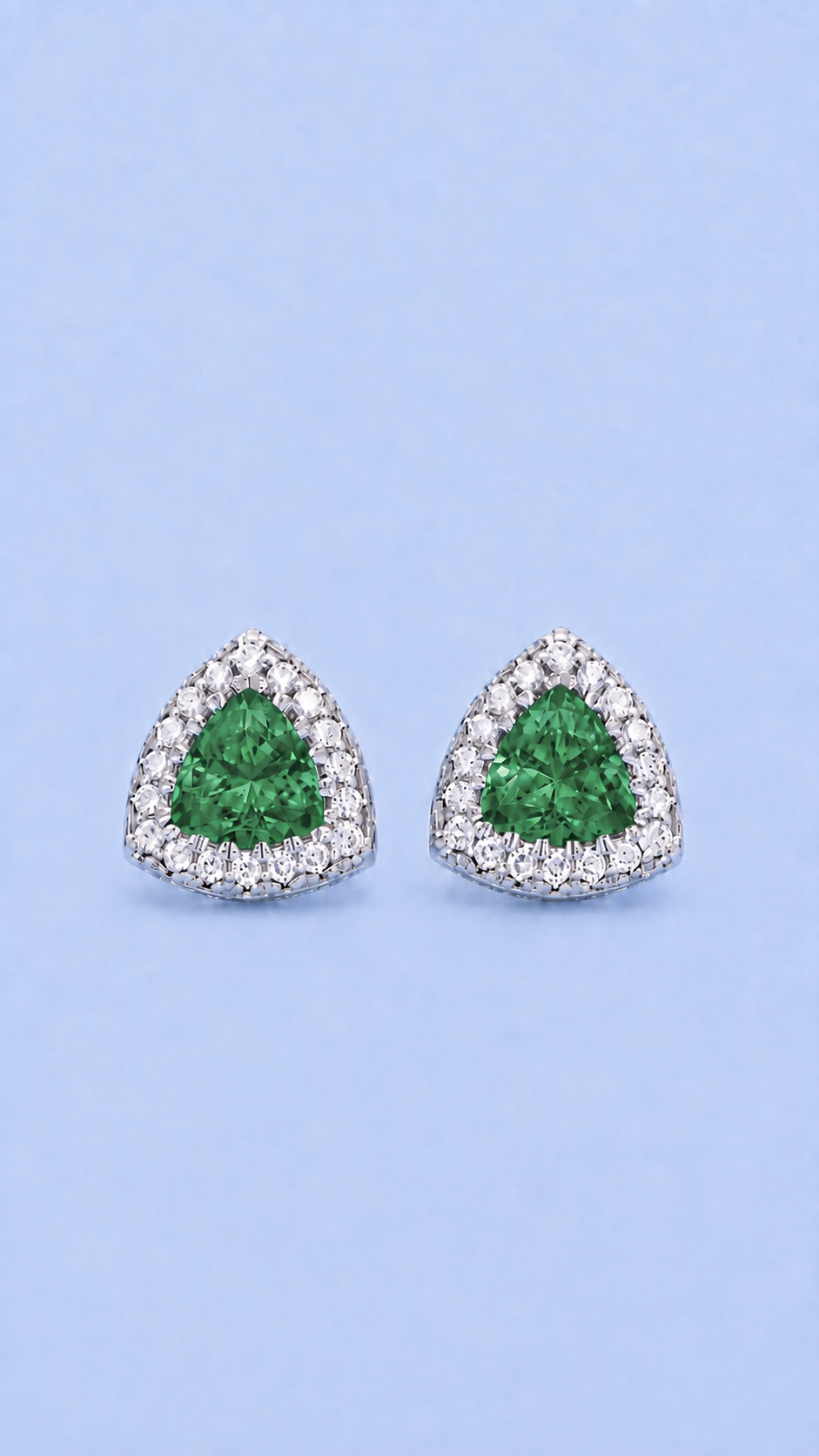 Trillion Cut Studs Diamond + Green Emerald