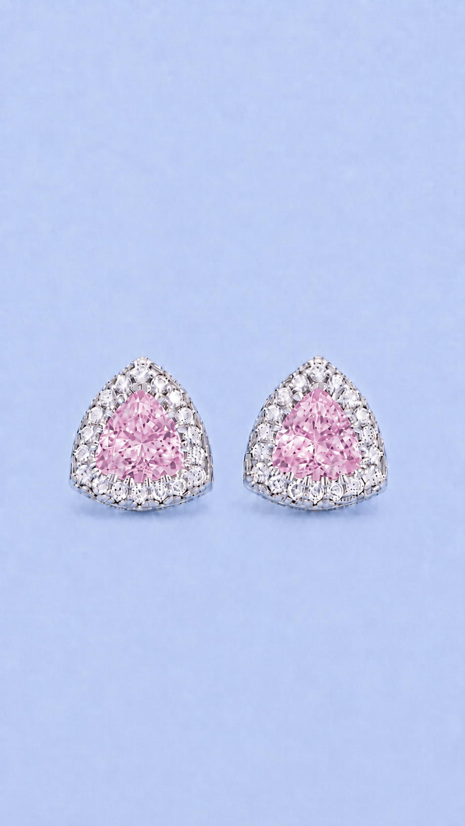 Trillion Cut Studs Diamonds + Pink Sapphire