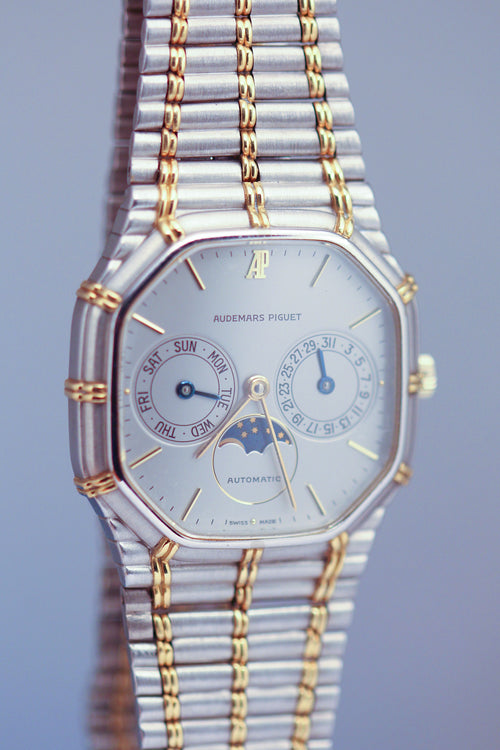 audemars piguet bamboo day date moonphase white gold two tone maison raksha watch 33 mm 