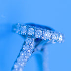 Oval Blue Sapphire Engagement Ring Diamond Halo + 2 Sided Pave Halo + 3 sSided Pave Band