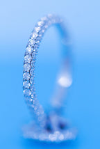 Oval Blue Sapphire Engagement Ring Diamond Halo + 2 Sided Pave Halo + 3 sSided Pave Band