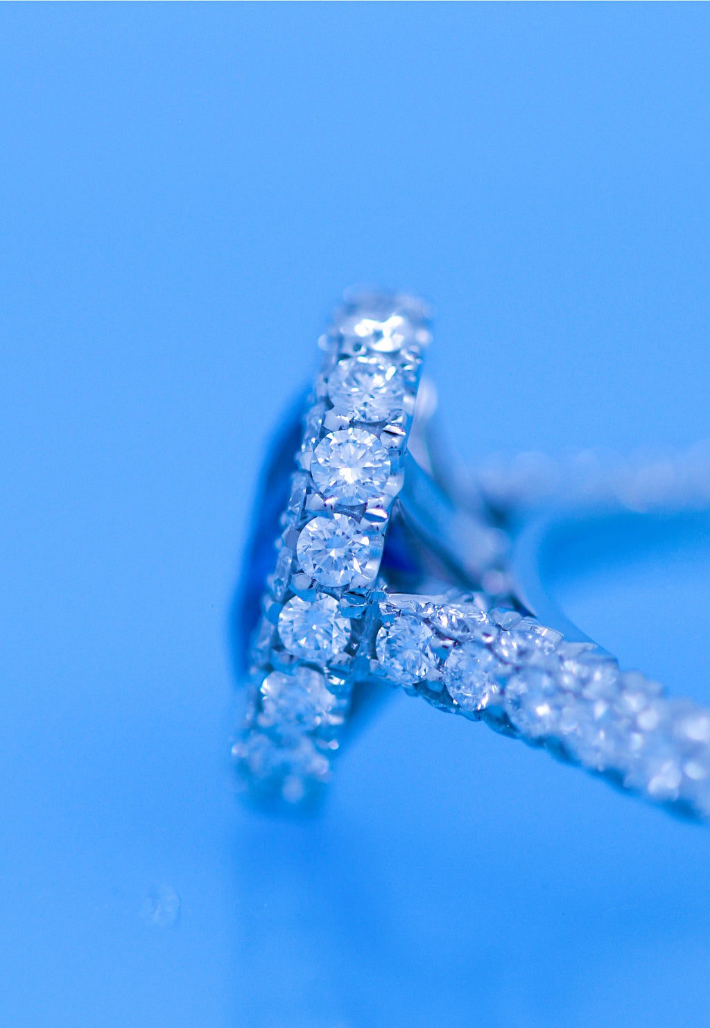 Oval Blue Sapphire Engagement Ring Diamond Halo + 2 Sided Pave Halo + 3 sSided Pave Band