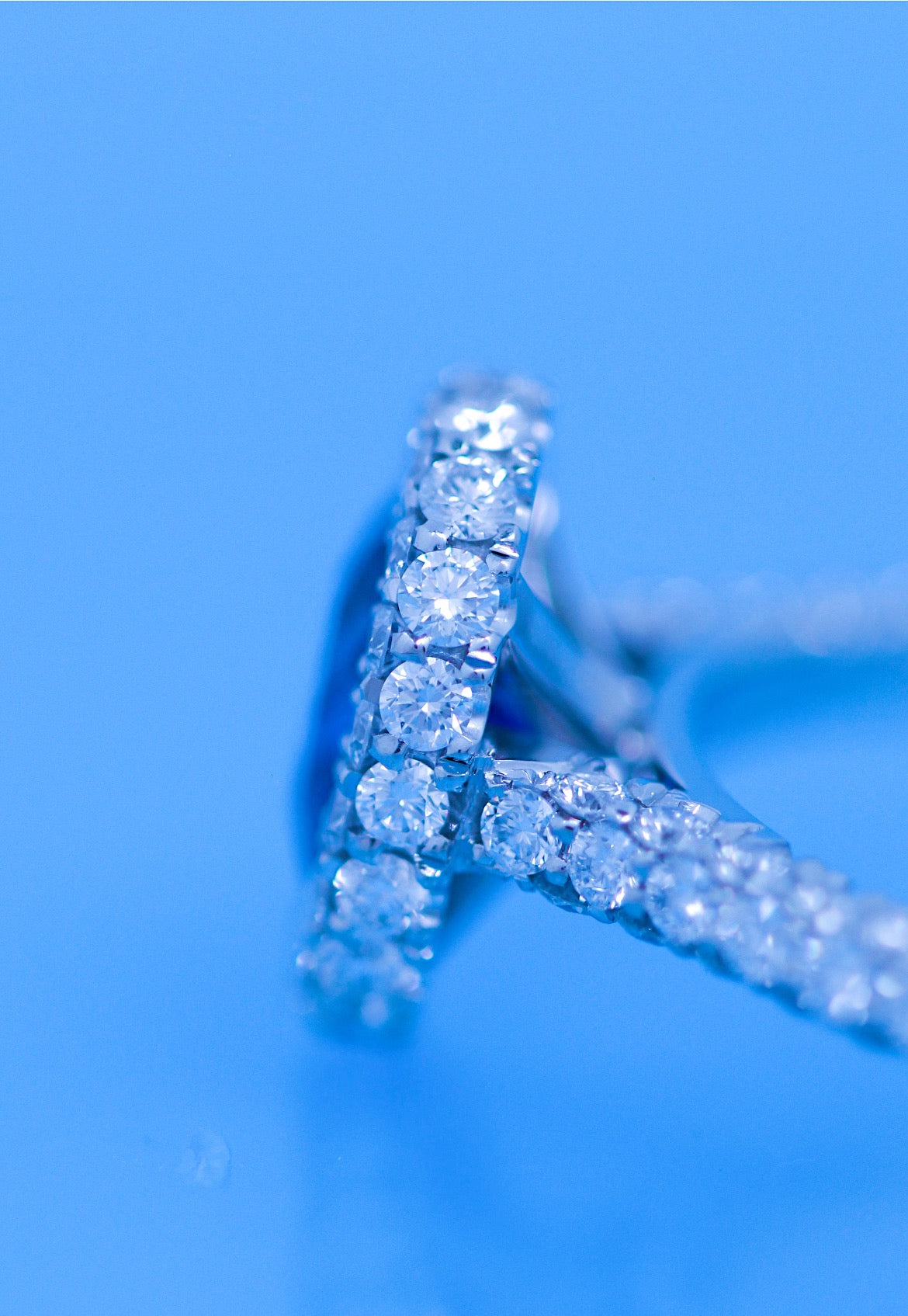 Oval Blue Sapphire Engagement Ring Diamond Halo + 2 Sided Pave Halo + 3 sSided Pave Band