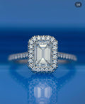 Emerald Cut Engagement Ring + 2 Sided Pave Halo +3 Sided Pave Band