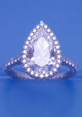 Pear Shape Diamond Engagement Ring + 2 Sided Pave Halo + 3 Sided Pave Band