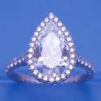 Pear Shape Diamond Engagement Ring + 2 Sided Pave Halo + 3 Sided Pave Band