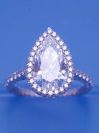 Pear Shape Diamond Engagement Ring + 2 Sided Pave Halo + 3 Sided Pave Band