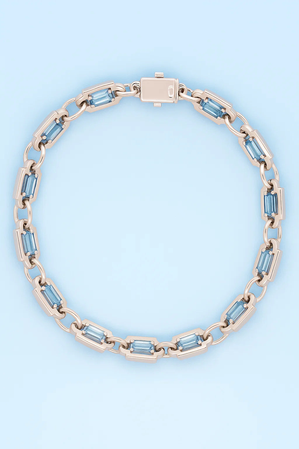 Milano Link Bracelet Aquamarine Baguette