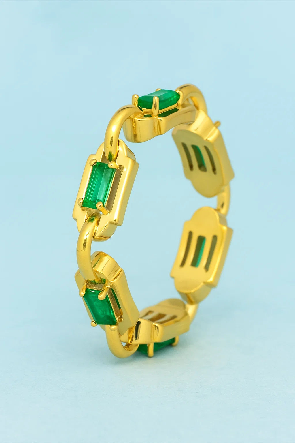 Milano Link Ring Emerald Baguette
